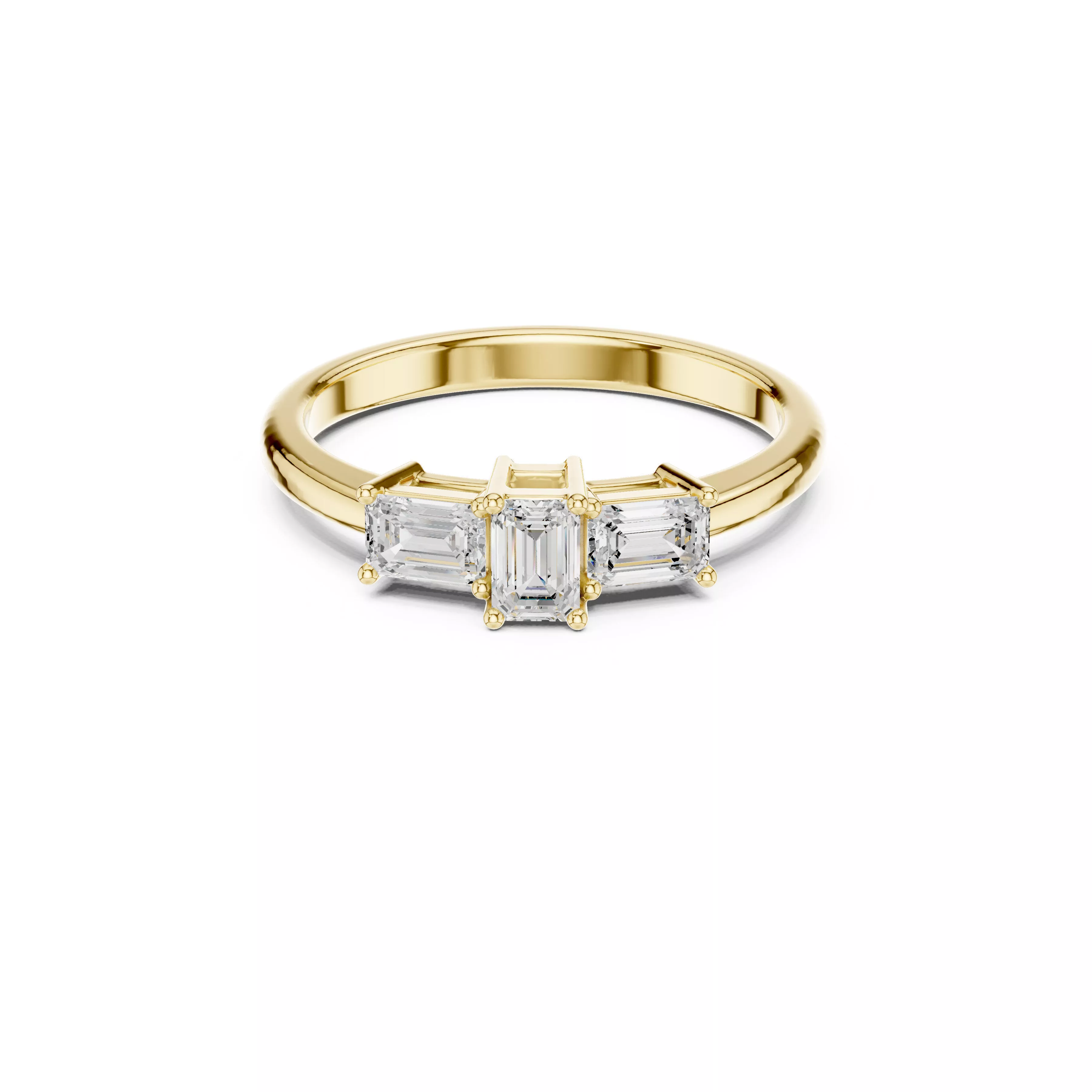 Three Stone Emerald Cut Diamond Engagement Ring CAD 3D print model
