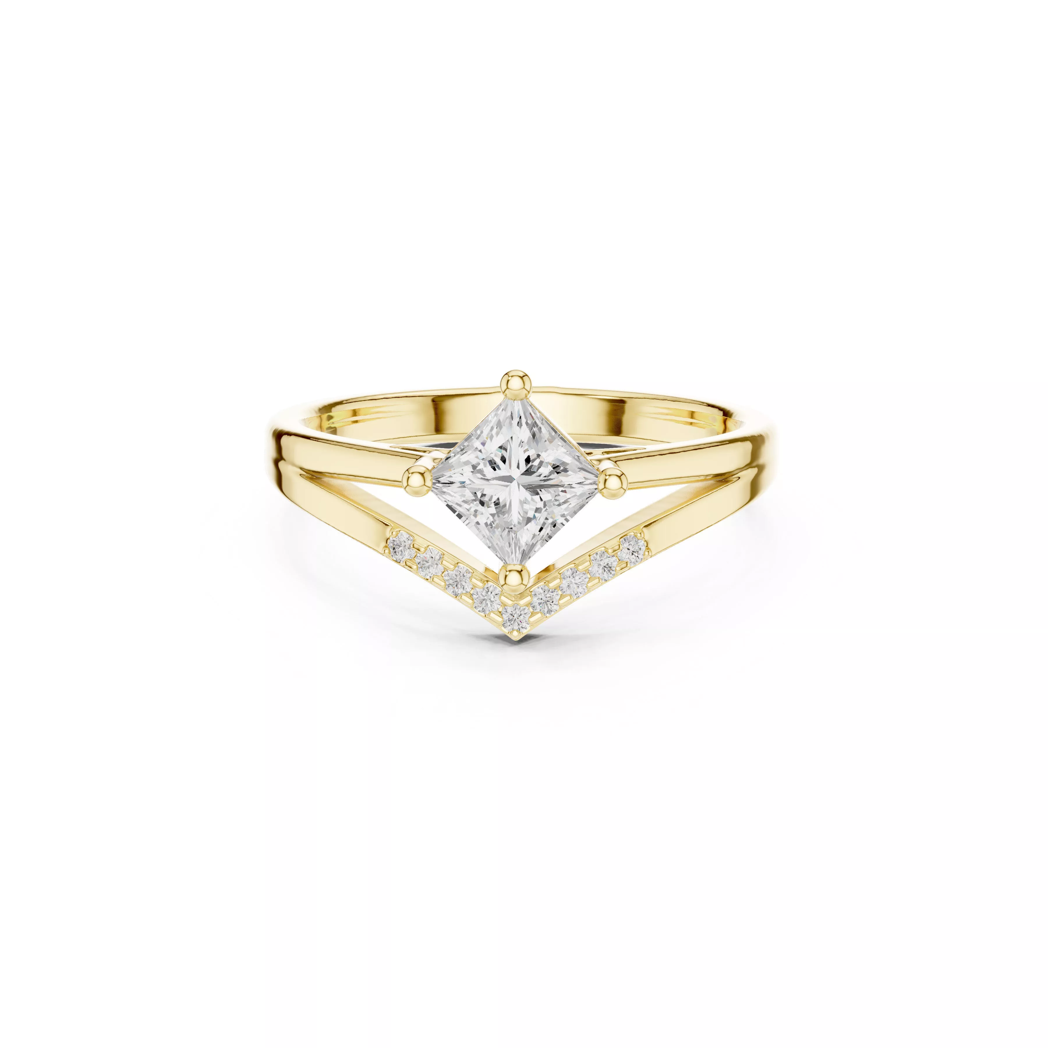 Princess Cut Chevron Diamond Engagement Ring 3D print model
