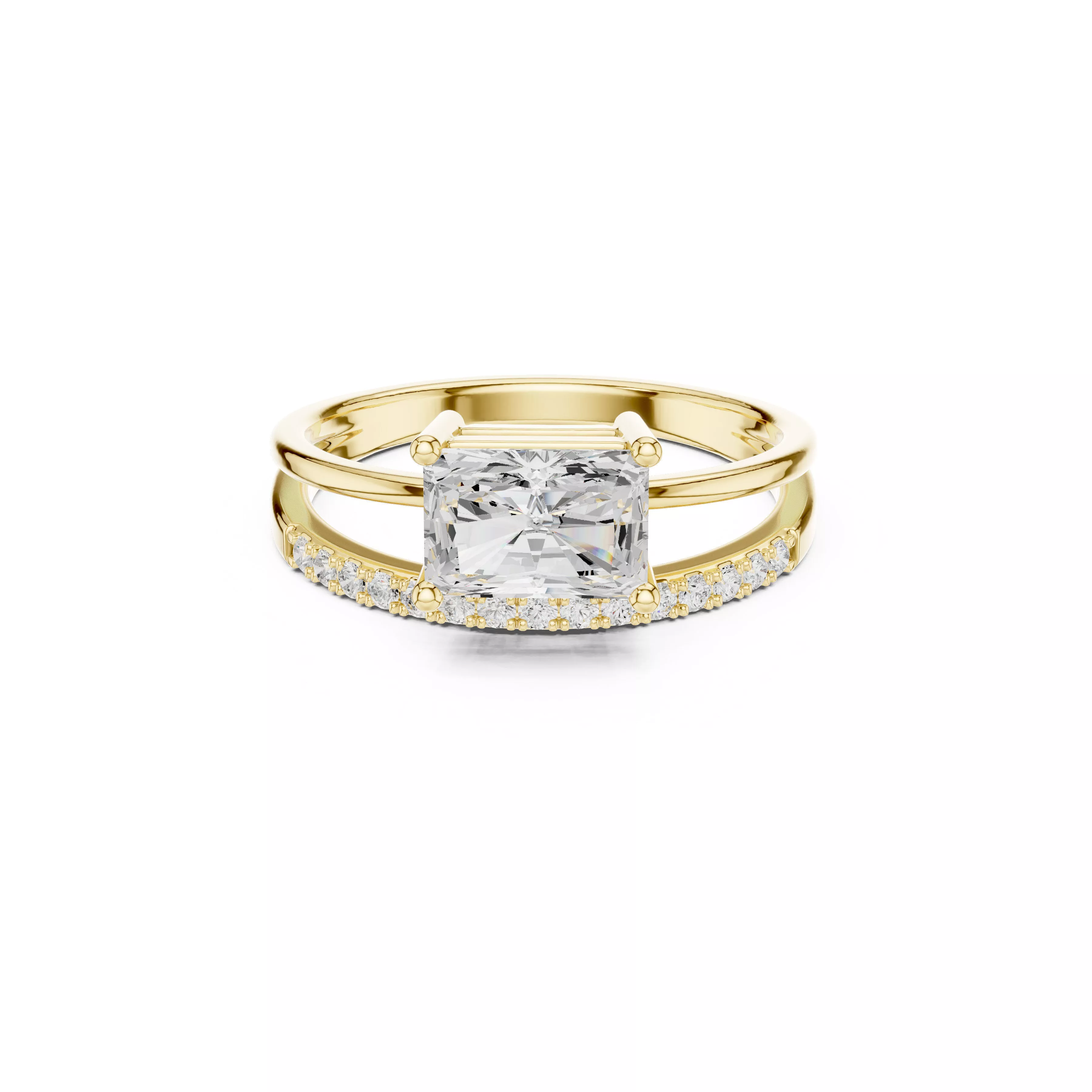 Radiant Cut Split Shank Diamond Engagement Ring 3D print model