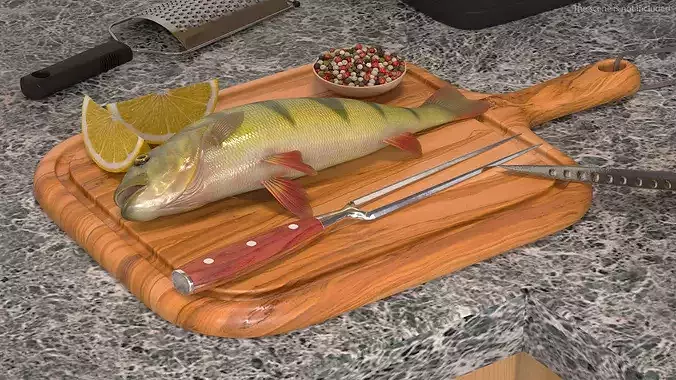 Yellow Perch Fish Rigged 3D model 7