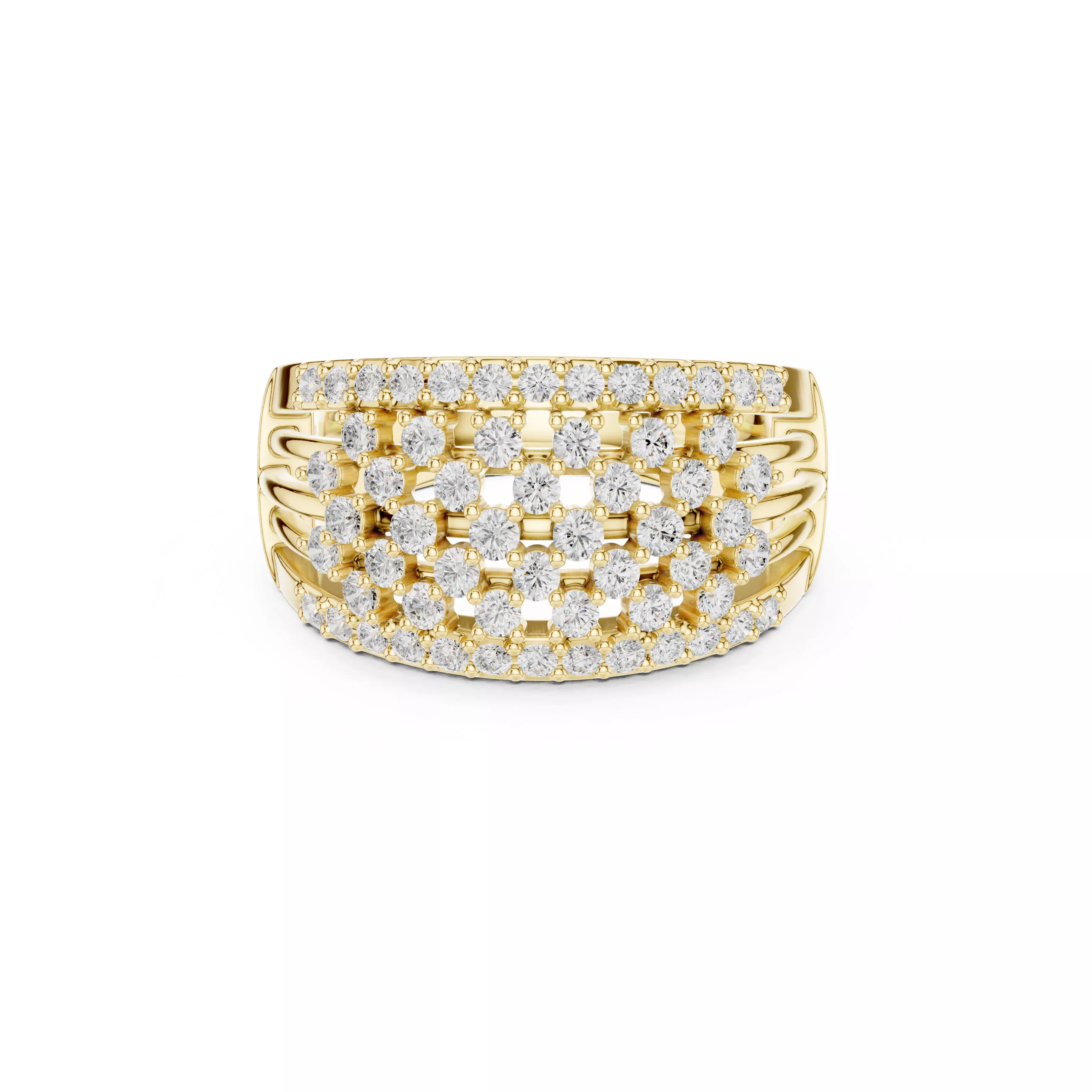 Multi Row Diamond Statement Ring CAD 3D print model