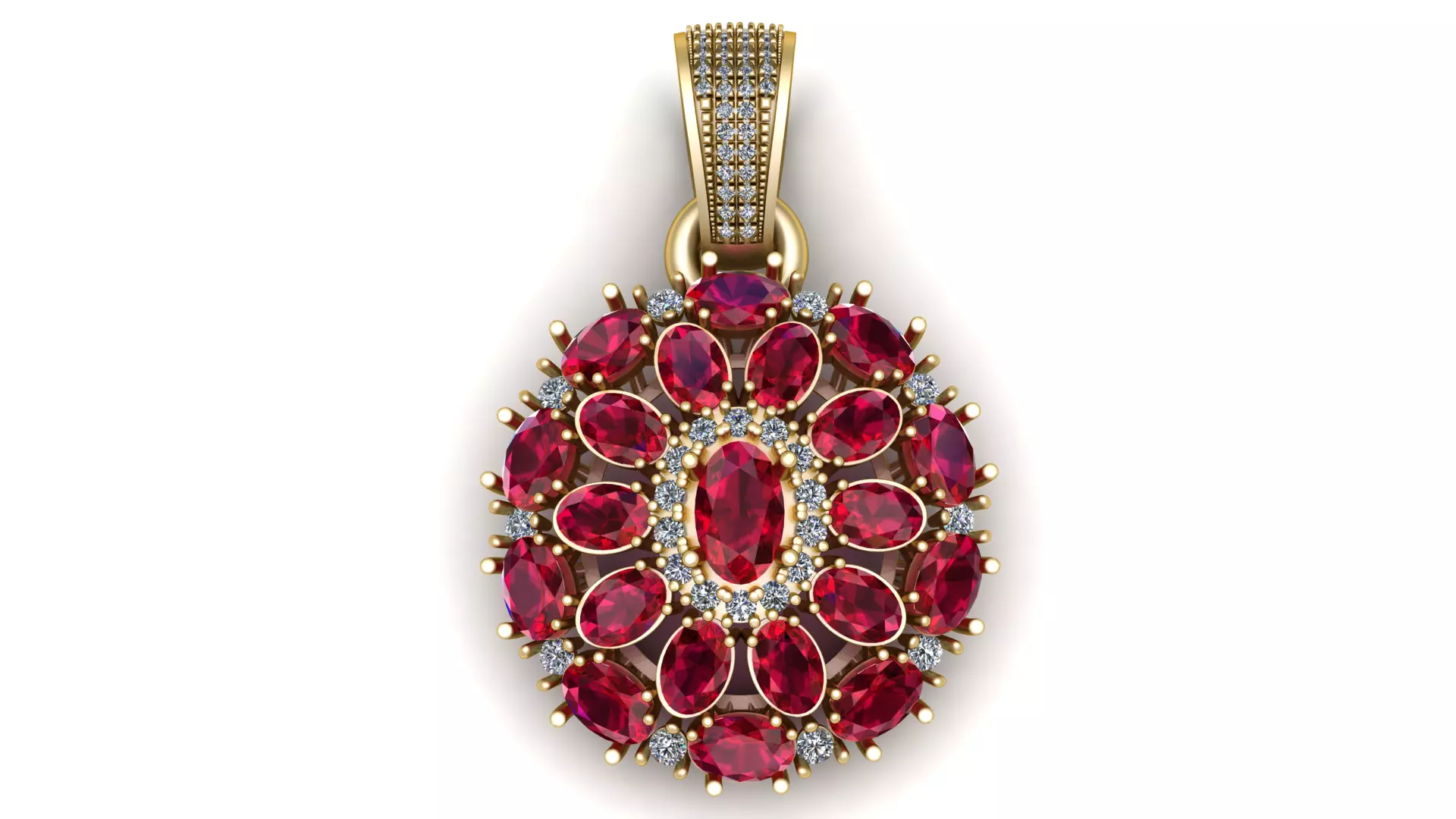 Luxury Floral Ruby Amethyst Diamond Pendant 3D Printable Model 3D print model