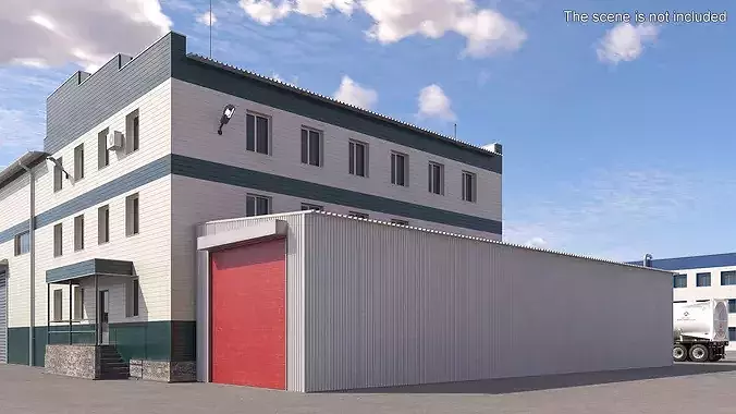Separate Industrial Garage Building 3D model 2