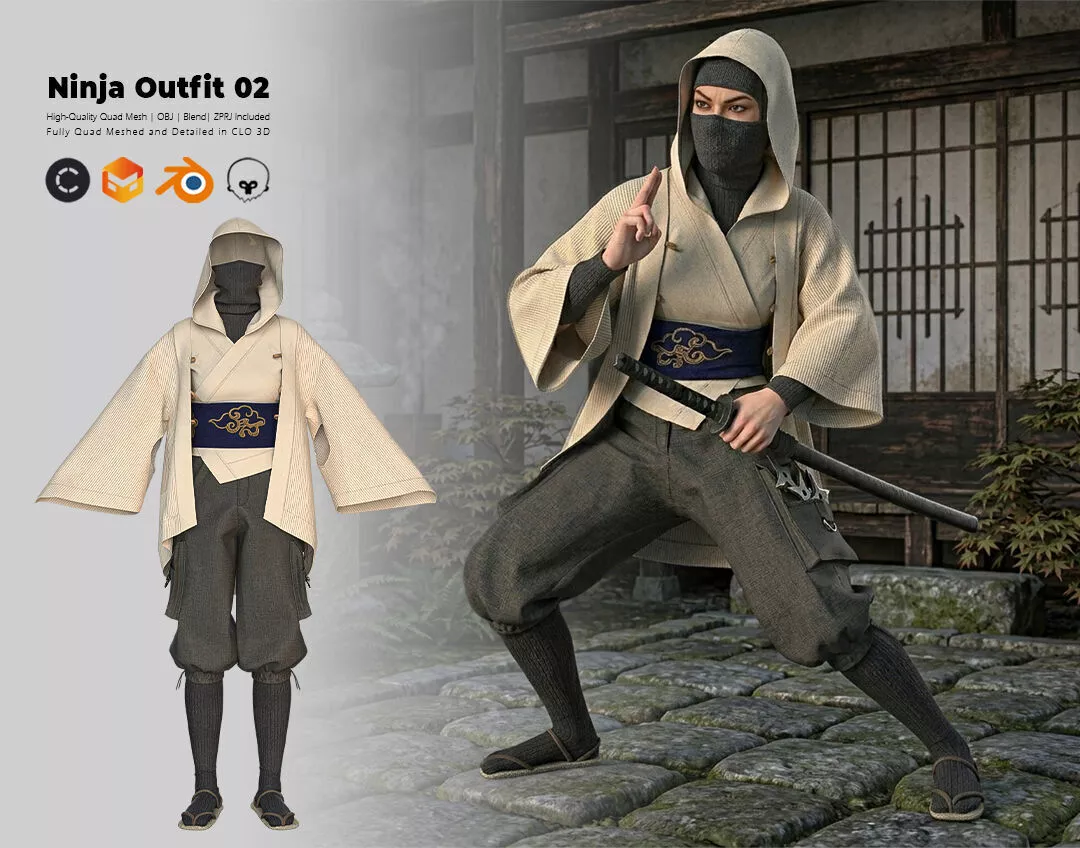 Ninja Outfit 02 Clo3D Marvelous Designer Blend Obj 4K Texture 3D model