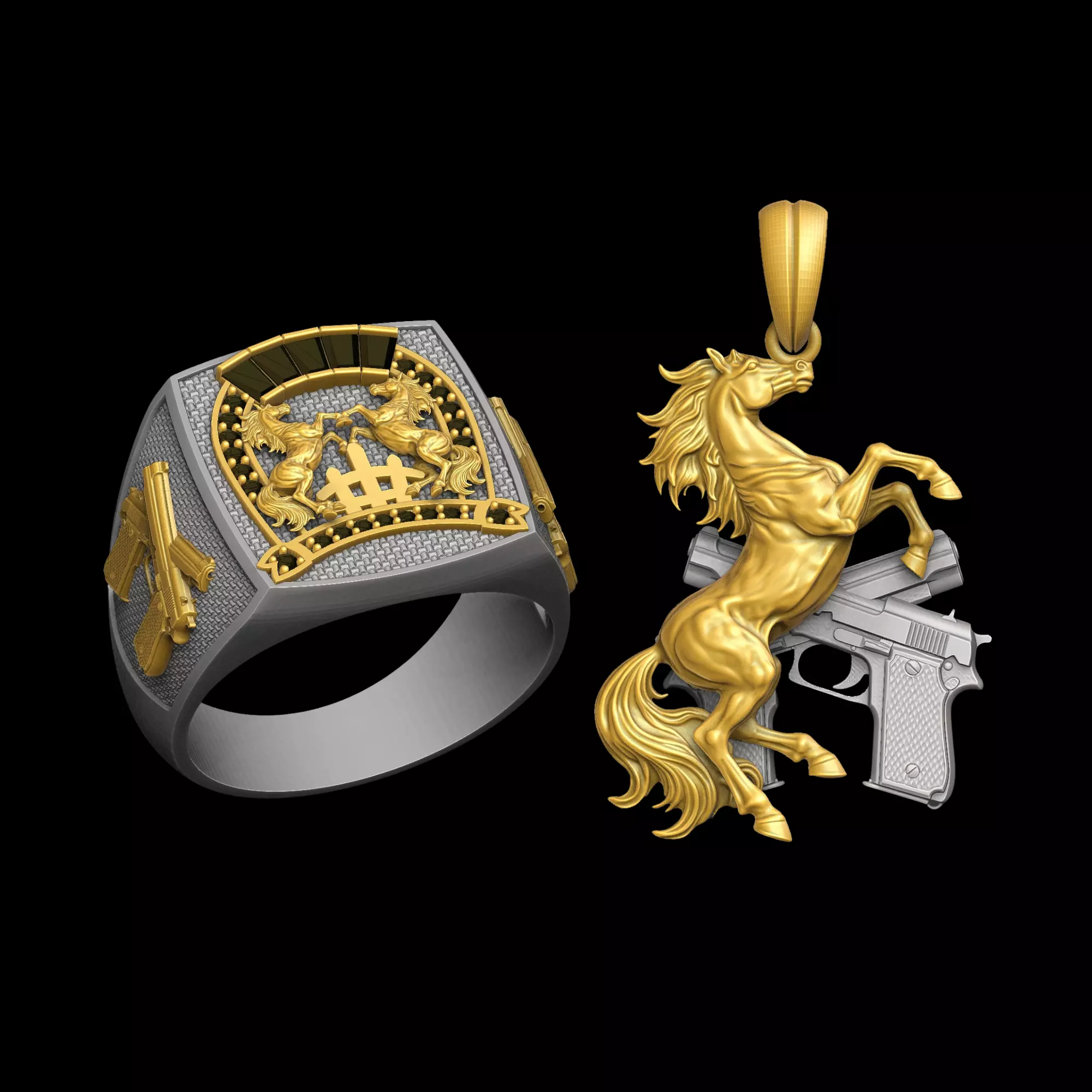 Guns Horse pendant Set 3D print model