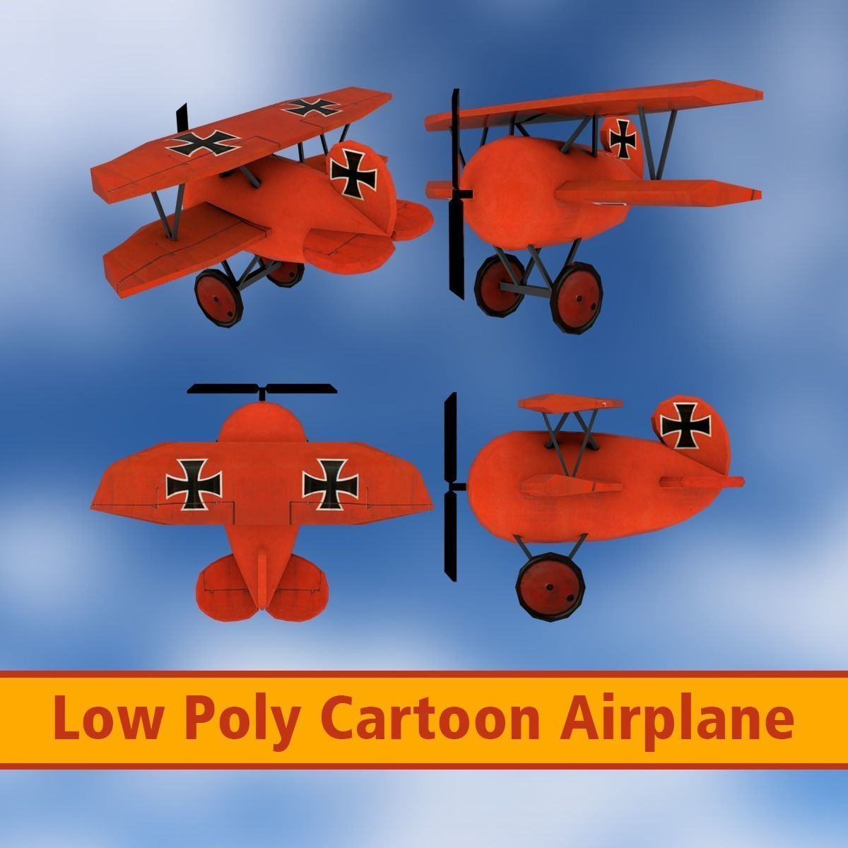 Airplane Cartoon Low-poly 3D model