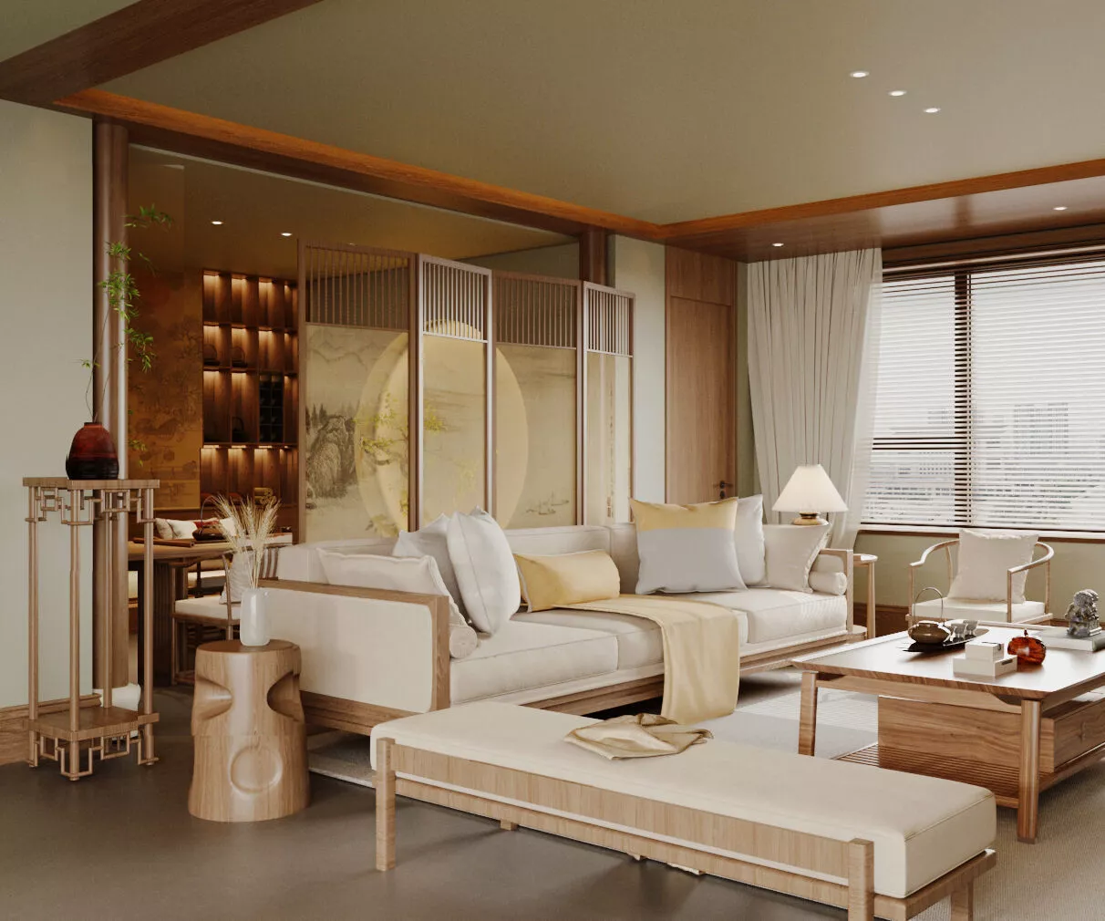 Chinese style living and dining room 3D model