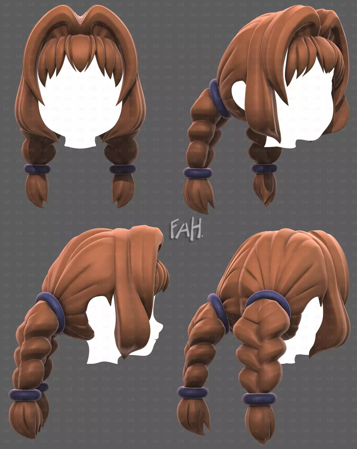 Base Hair for girl V68 Low-poly 3D model