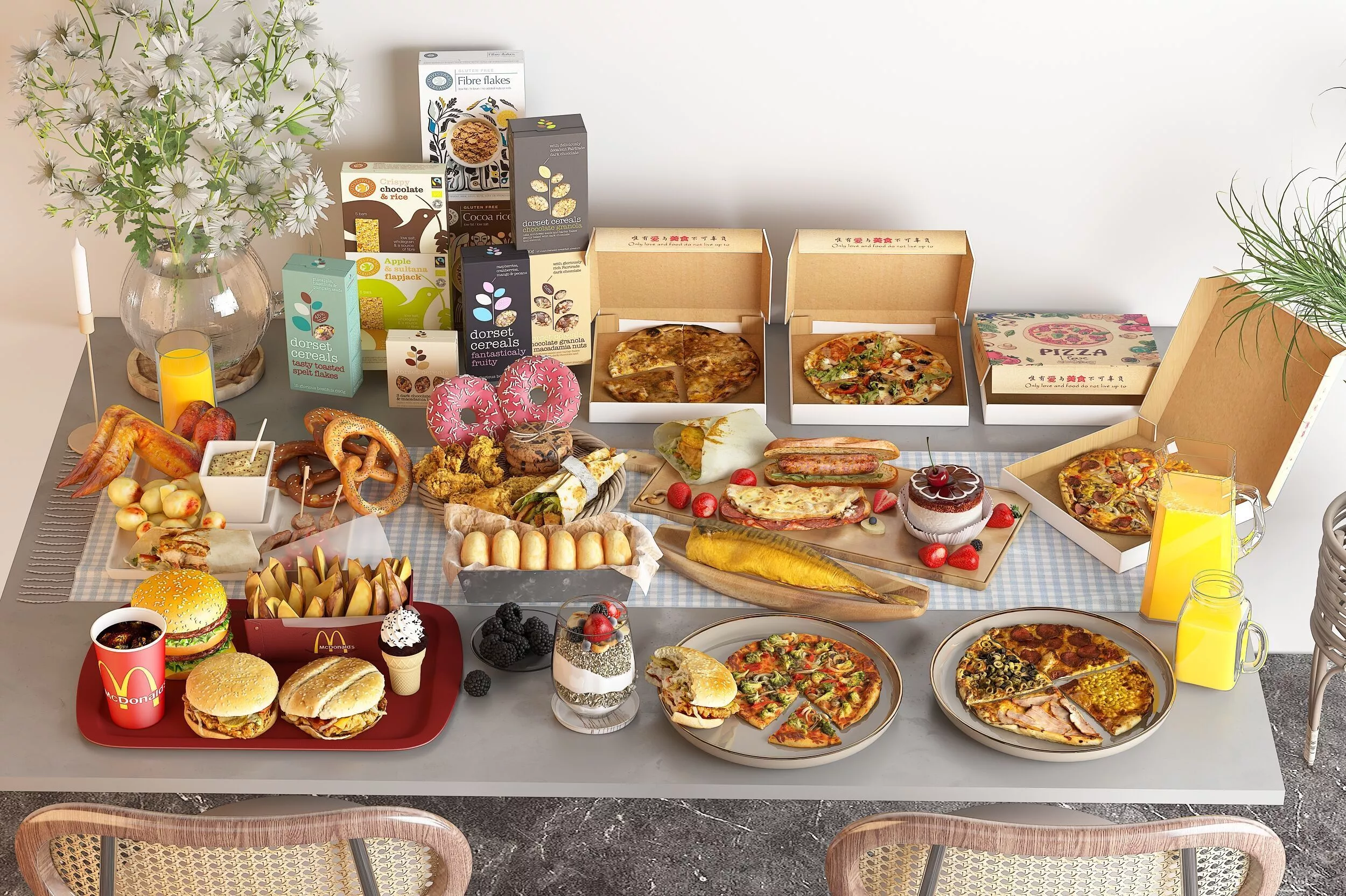 Realistic fast food combination 3D model 3D model