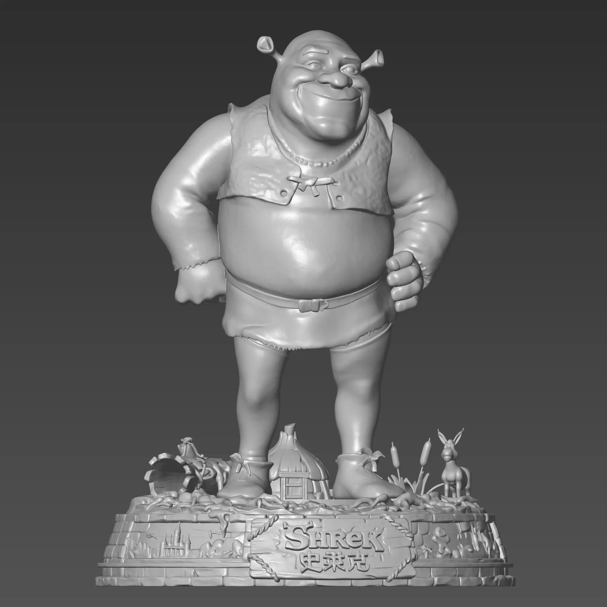 Shrek on Swamp Base STL-Ogre and Donkey Figurine Inspired 3D print model