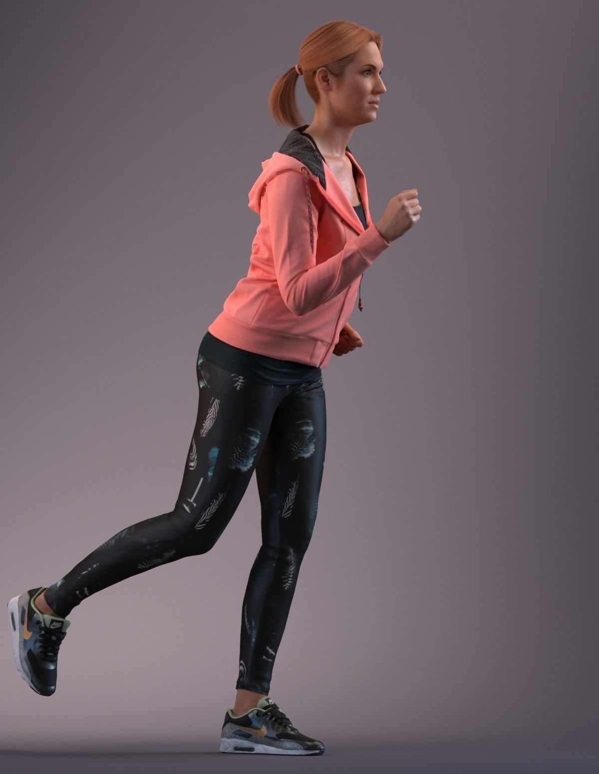 European woman jogging in sportive clothing 3D model_1