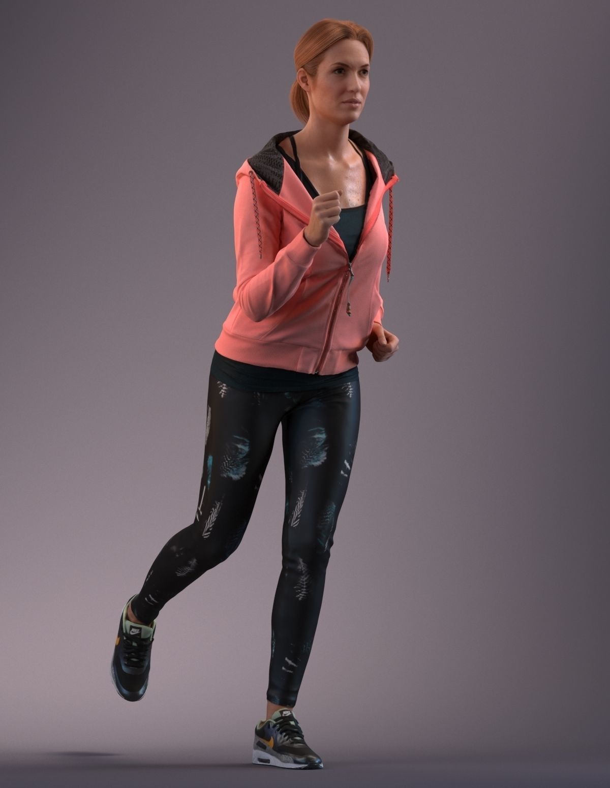 European woman jogging in sportive clothing 3D model_6