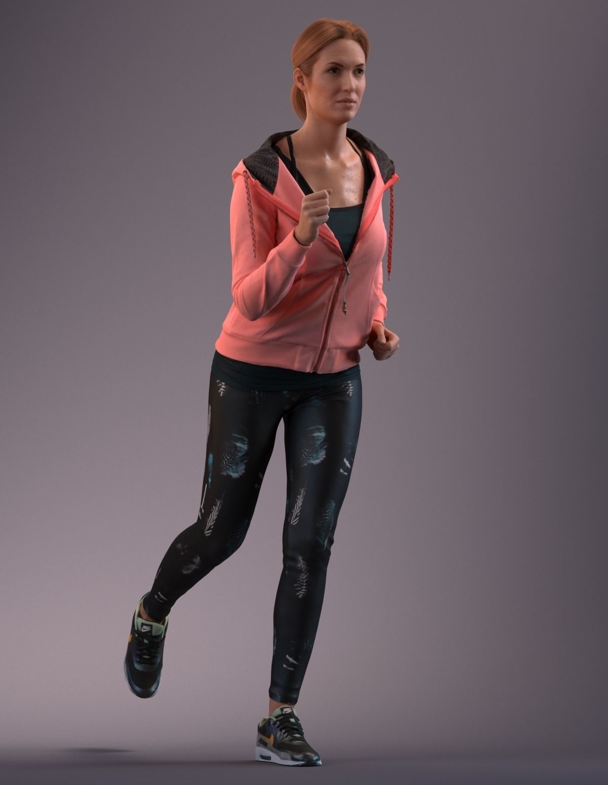 European woman jogging in sportive clothing 3D model_10
