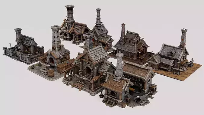 Medieval Blacksmith and Forge Building Bundle - PBR