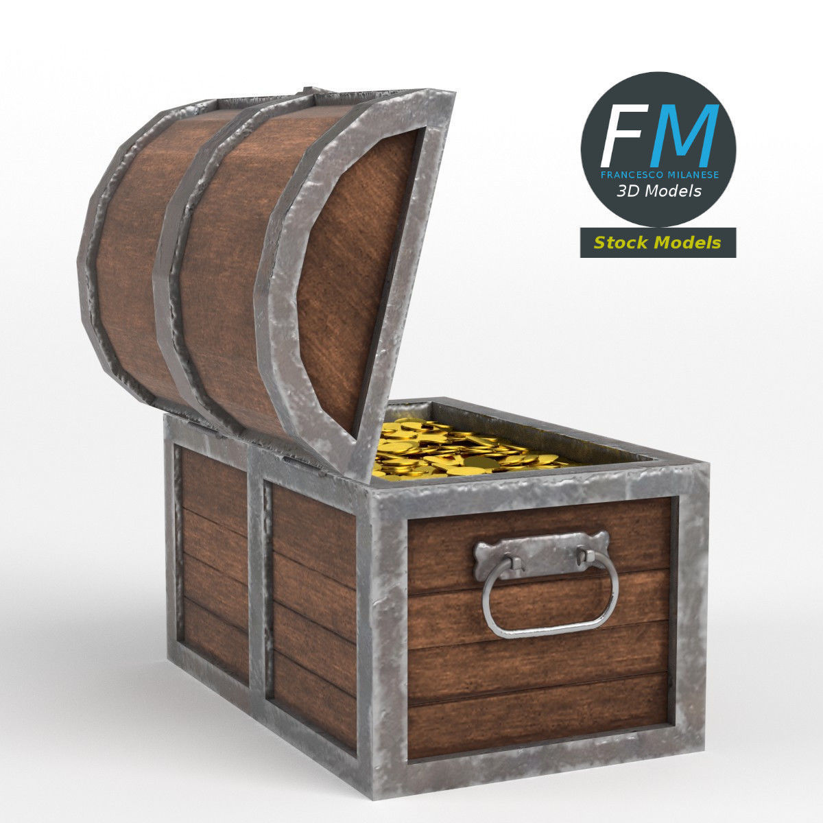 Treasure chest with padlock and coins 3D model_4