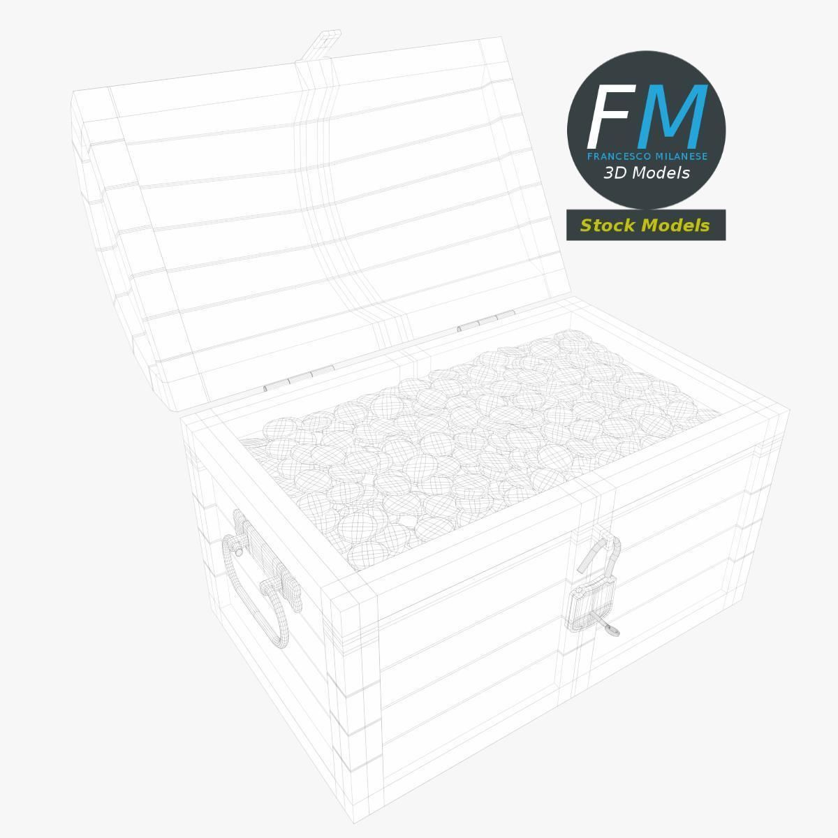 Treasure chest with padlock and coins 3D model_7