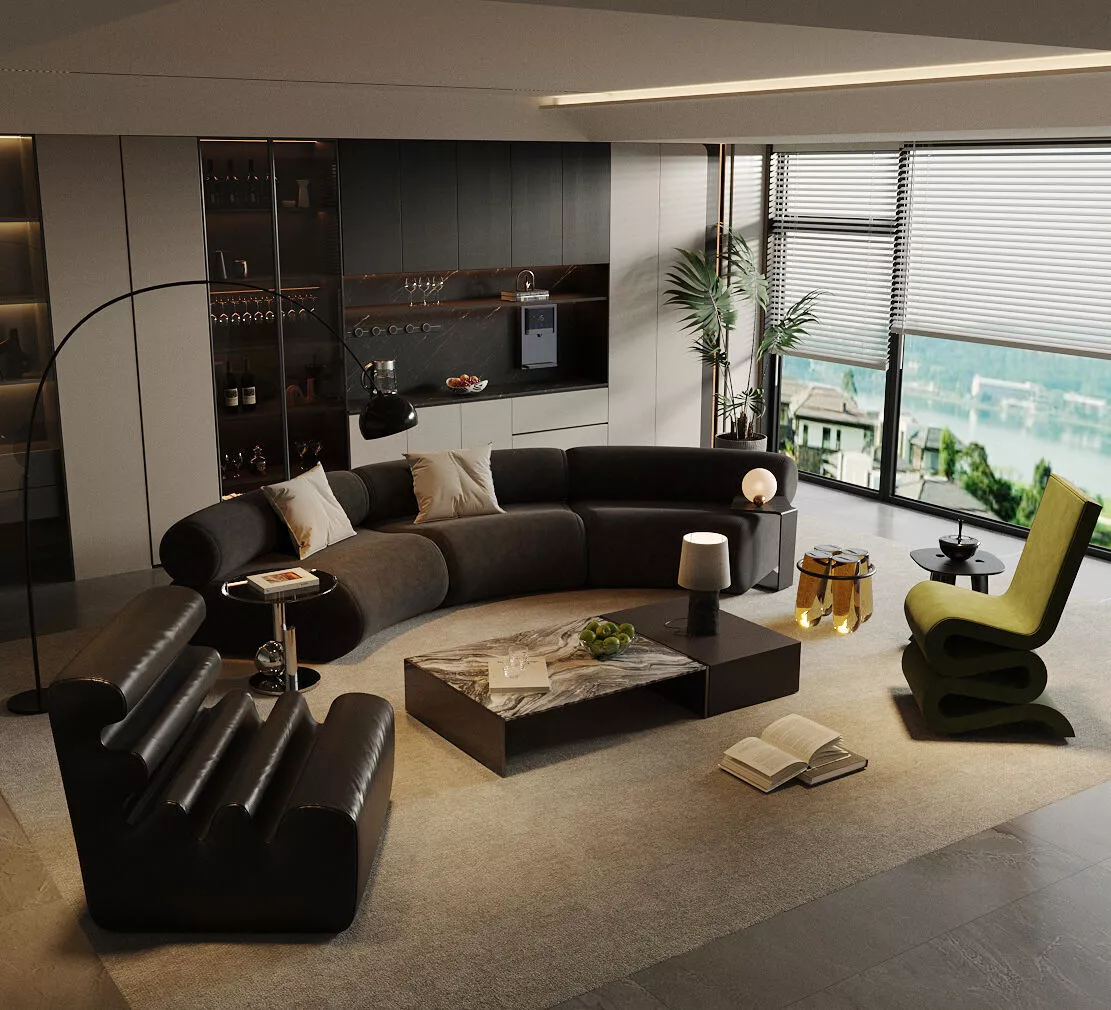 Italian style light luxury living room 3D model