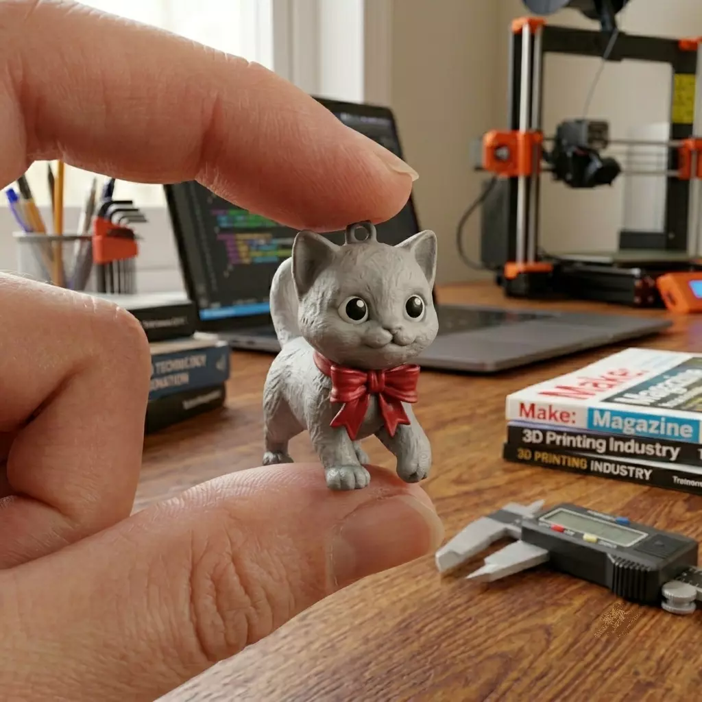 Cute Cat Keychain STL-3D Print File Kitten Ornament 3D print model