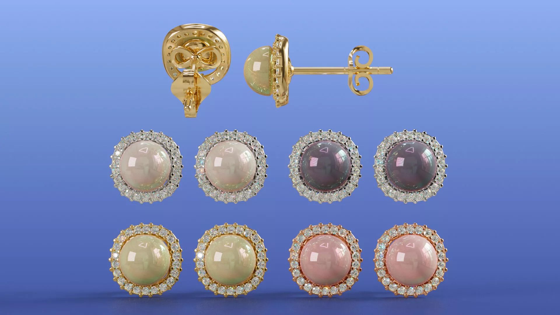 Elegant Pearl Diamond Stud Earrings with Accent Stone Halo 3D print model
