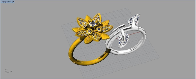 Ring 3D print model wedding with two diamonds