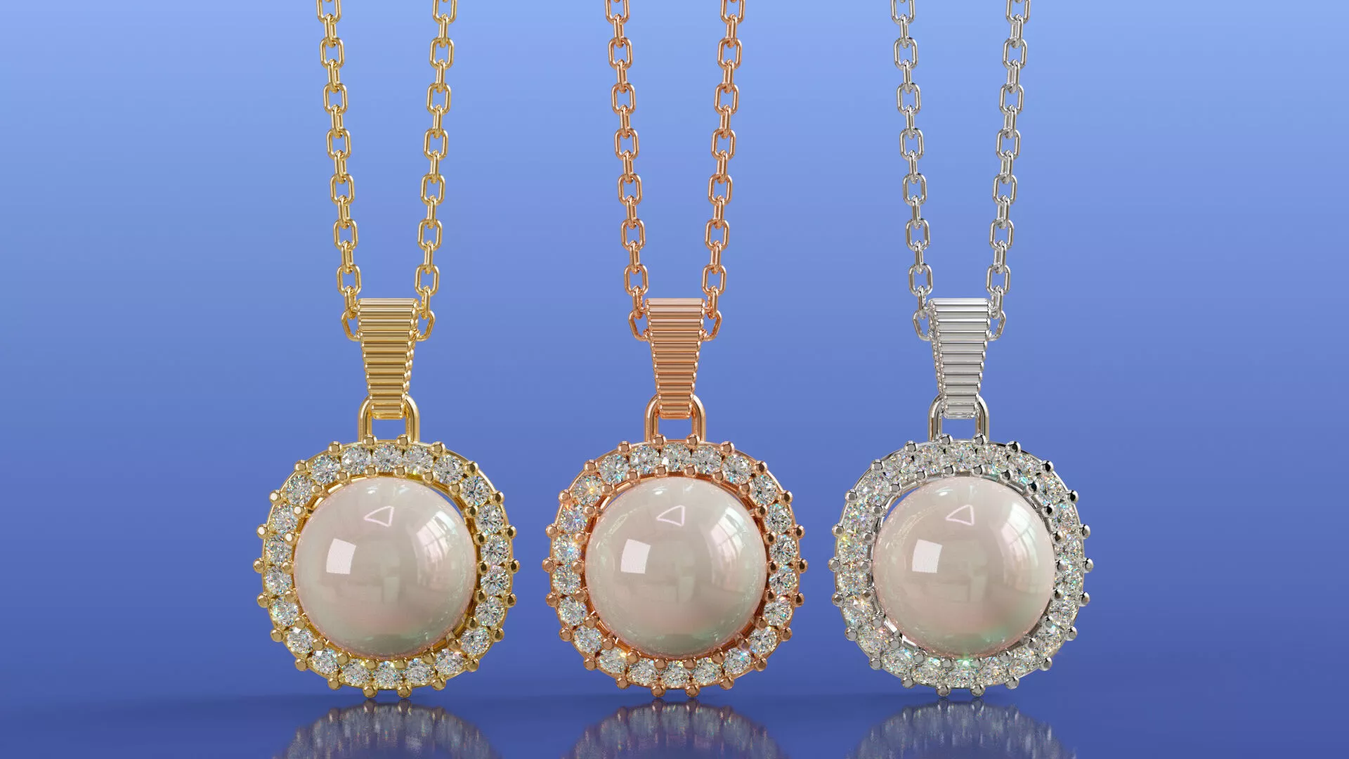 Elegant Pearl Pendant Necklace Diamond Cushion Shaped Design 3D print model