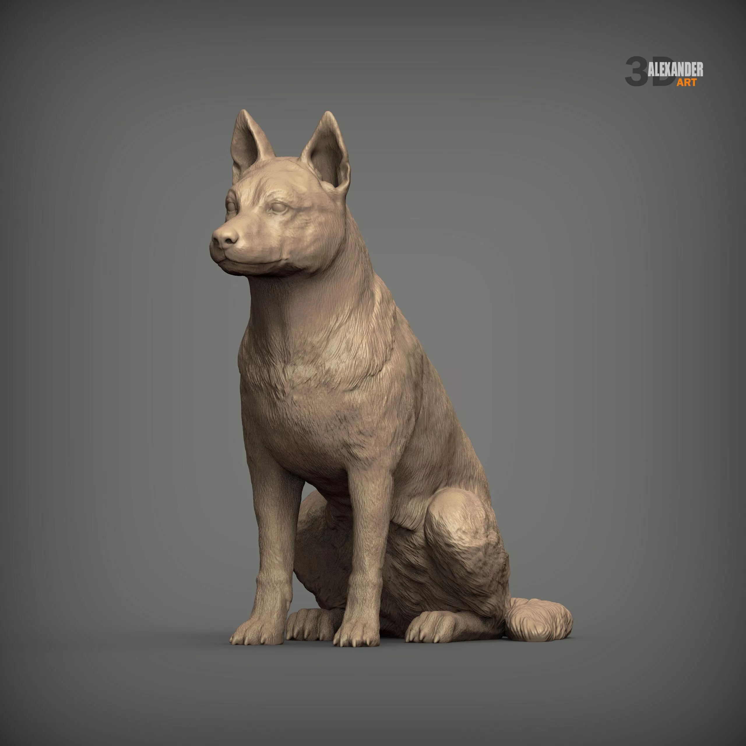 Australian Cattle Dog Sitting Pose STL 3D print model
