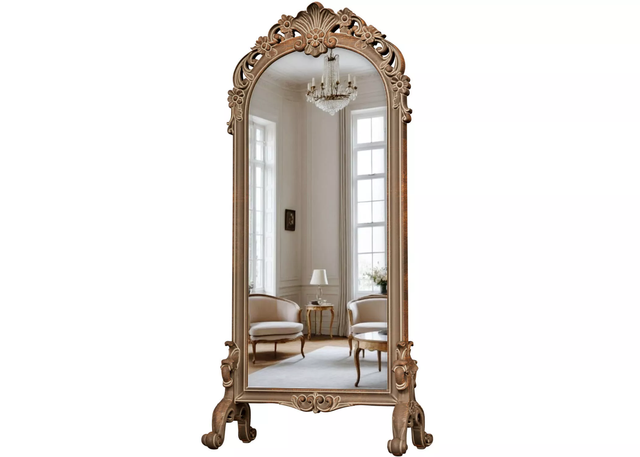 Classic Luxurious Full-Length Floor Mirror in Carved Frame 3D model