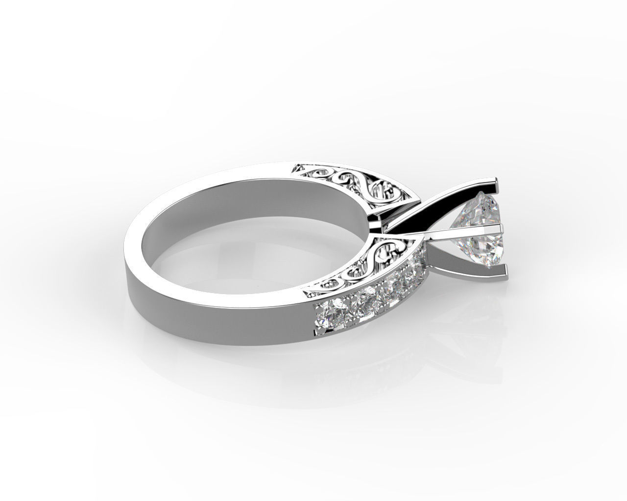 Round cut engagement ring 3D print model_2