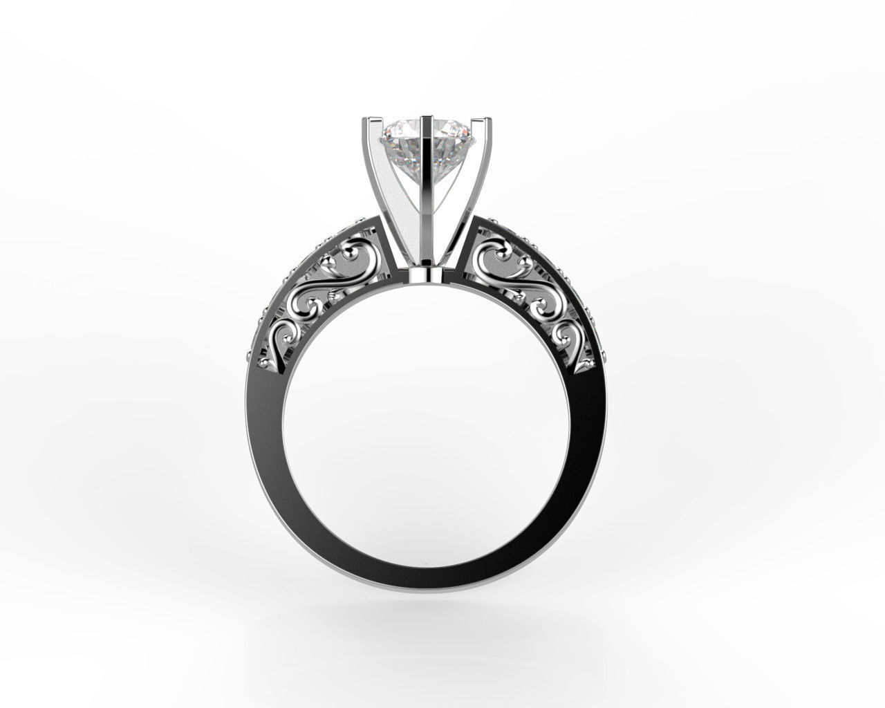 Round cut engagement ring 3D print model_1