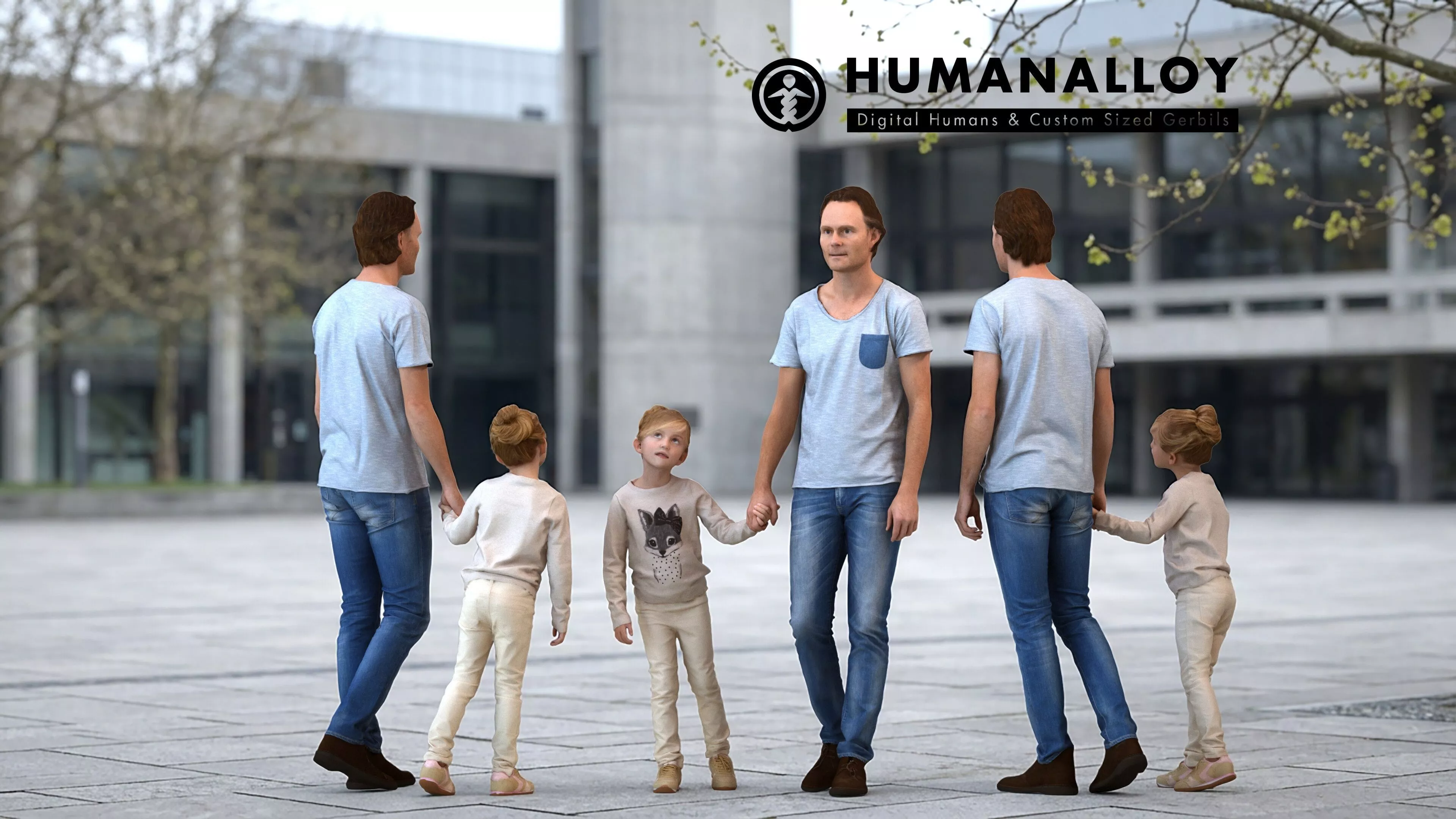 Adult Caucasian man walking with child in casual transitional 3D model