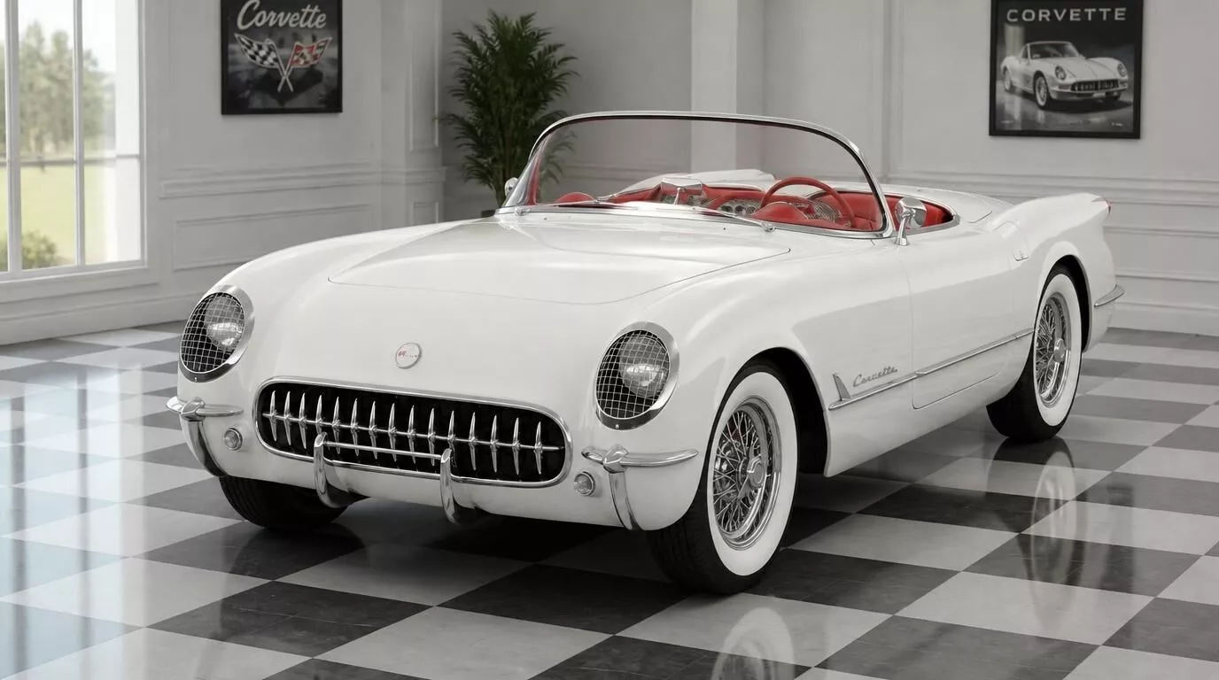 Classic 1953 Chevrolet Corvette Roadster C1 in White Low-poly 3D model