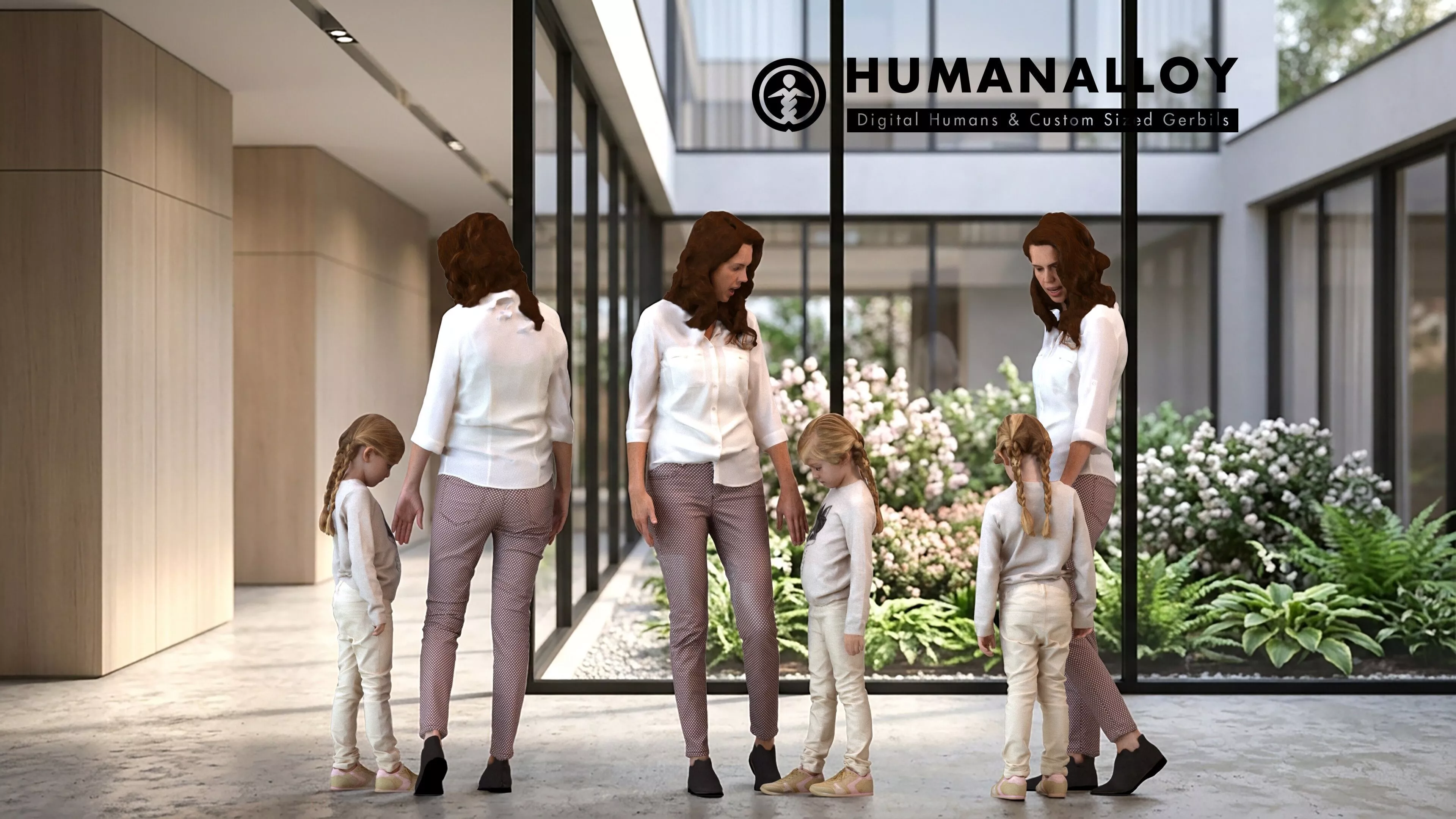Adult Caucasian woman walking with daughter in casual 3D model