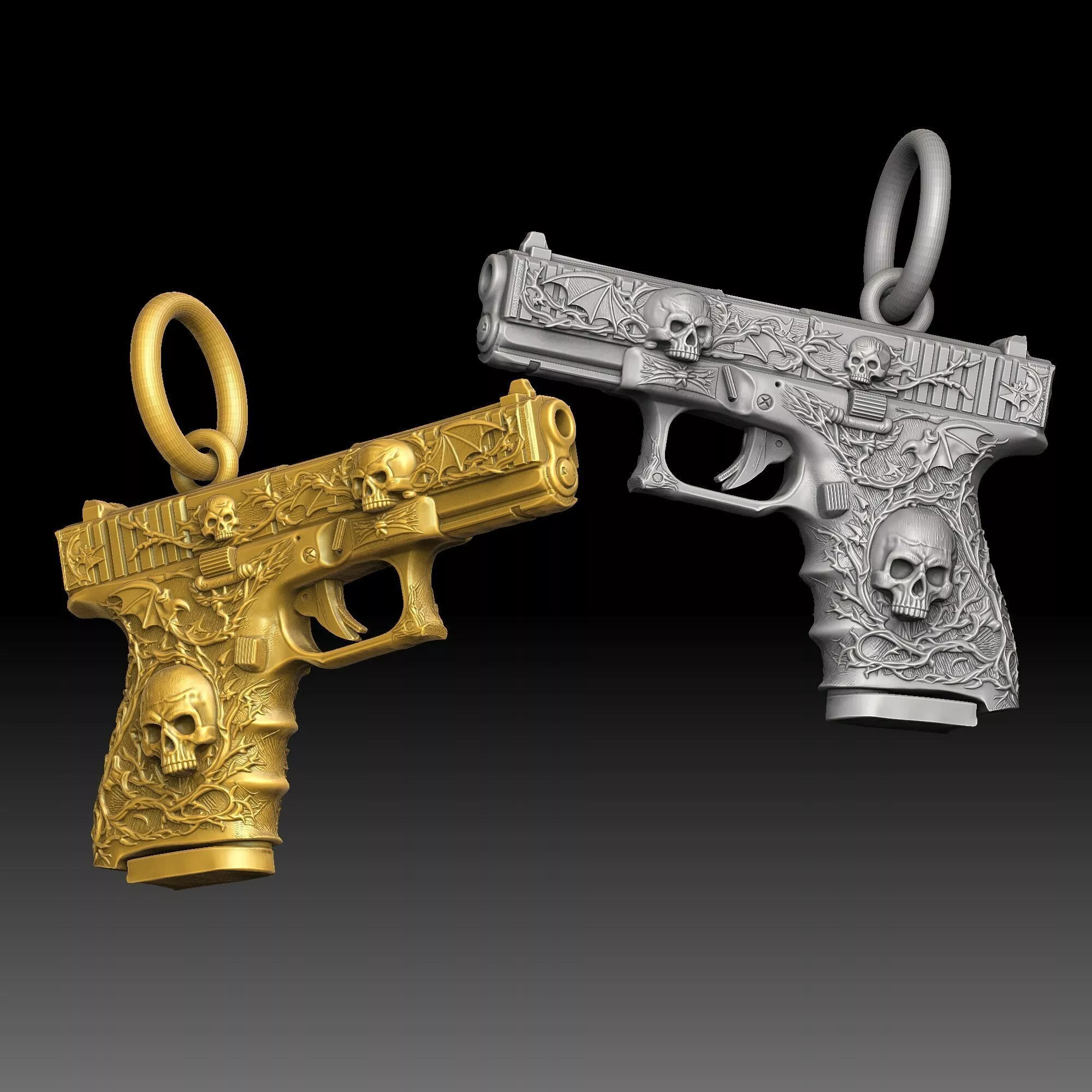 Gothic Shadow Guns - one inch pendant 3D print model
