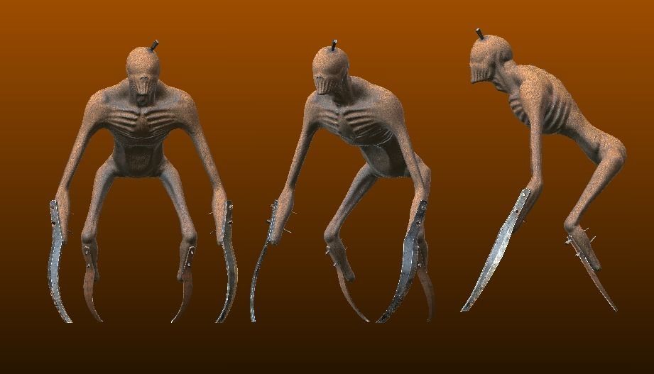 The Stalker humanoid creature with long arms and legs Low-poly 3D model_0