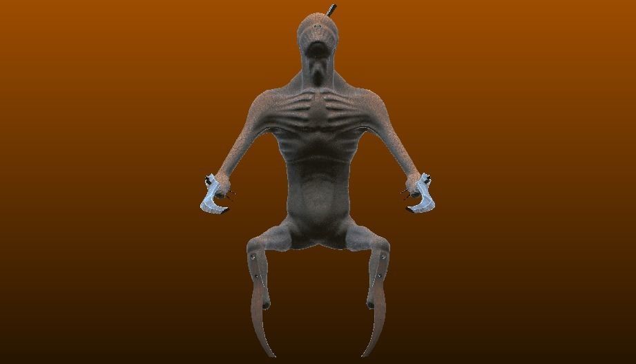 The Stalker humanoid creature with long arms and legs Low-poly 3D model_14