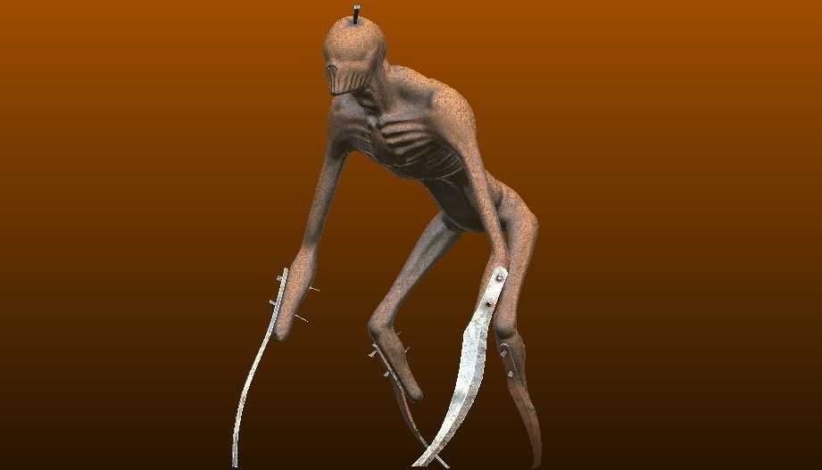 The Stalker humanoid creature with long arms and legs Low-poly 3D model_9