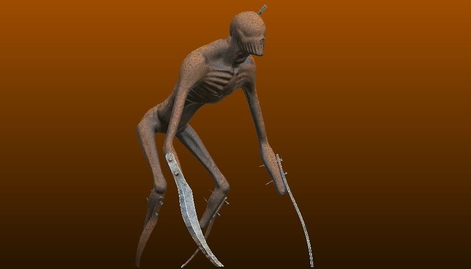 The Stalker humanoid creature with long arms and legs Low-poly 3D model_8