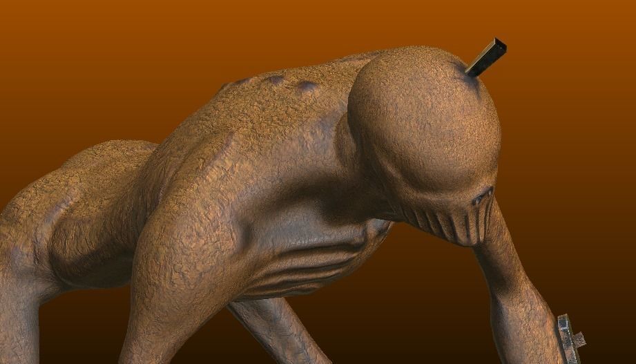 The Stalker humanoid creature with long arms and legs Low-poly 3D model_5