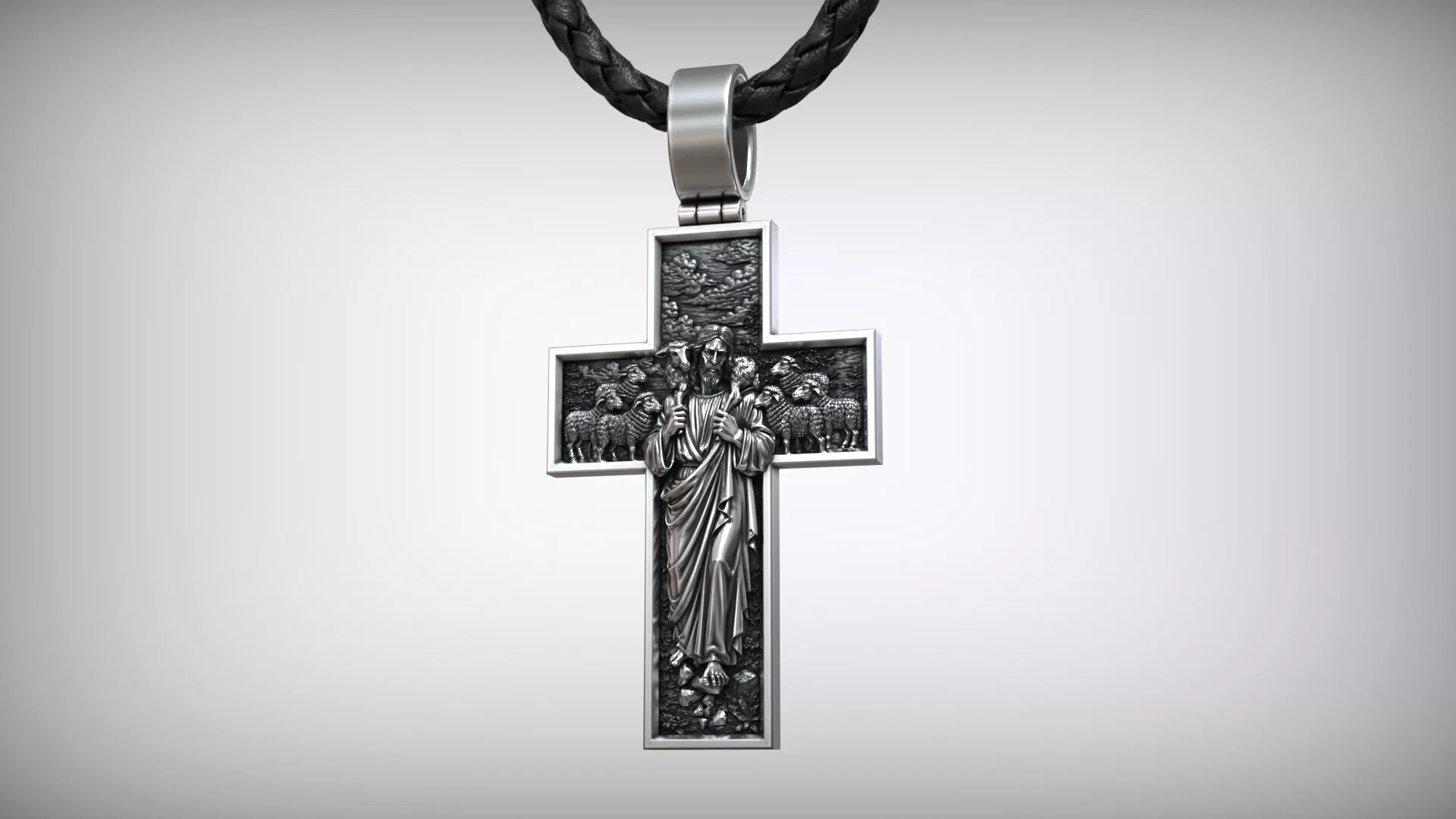The Good Shepherd Christian Jesus Christ with Lamb Relief Cross 3D print model