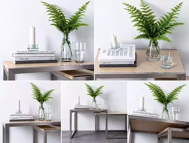 Scandinavian Nesting Side Tables with Decor 3D model 3