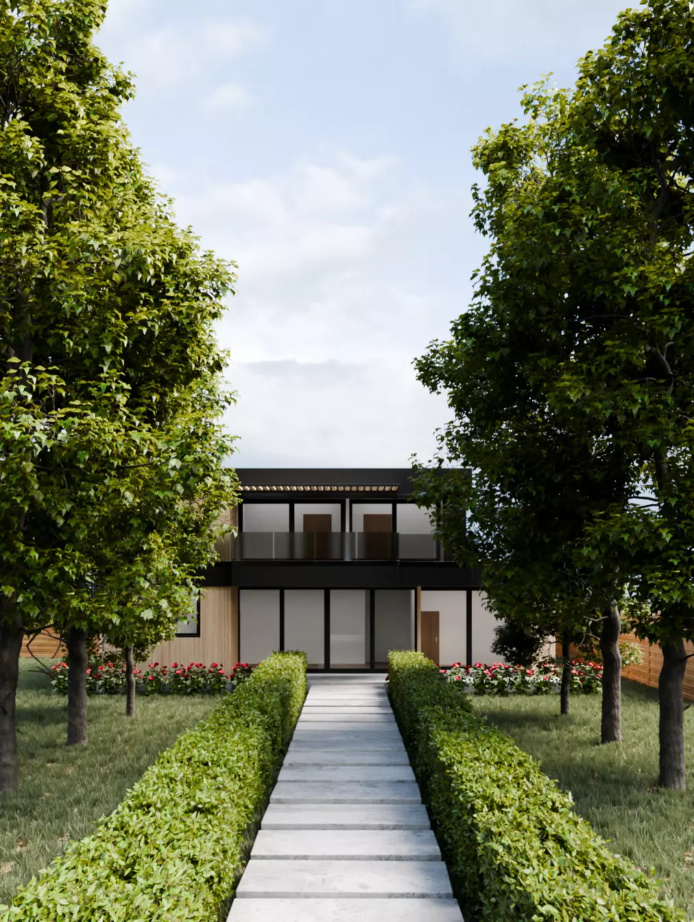 Modern House Exterior Scene 3D model
