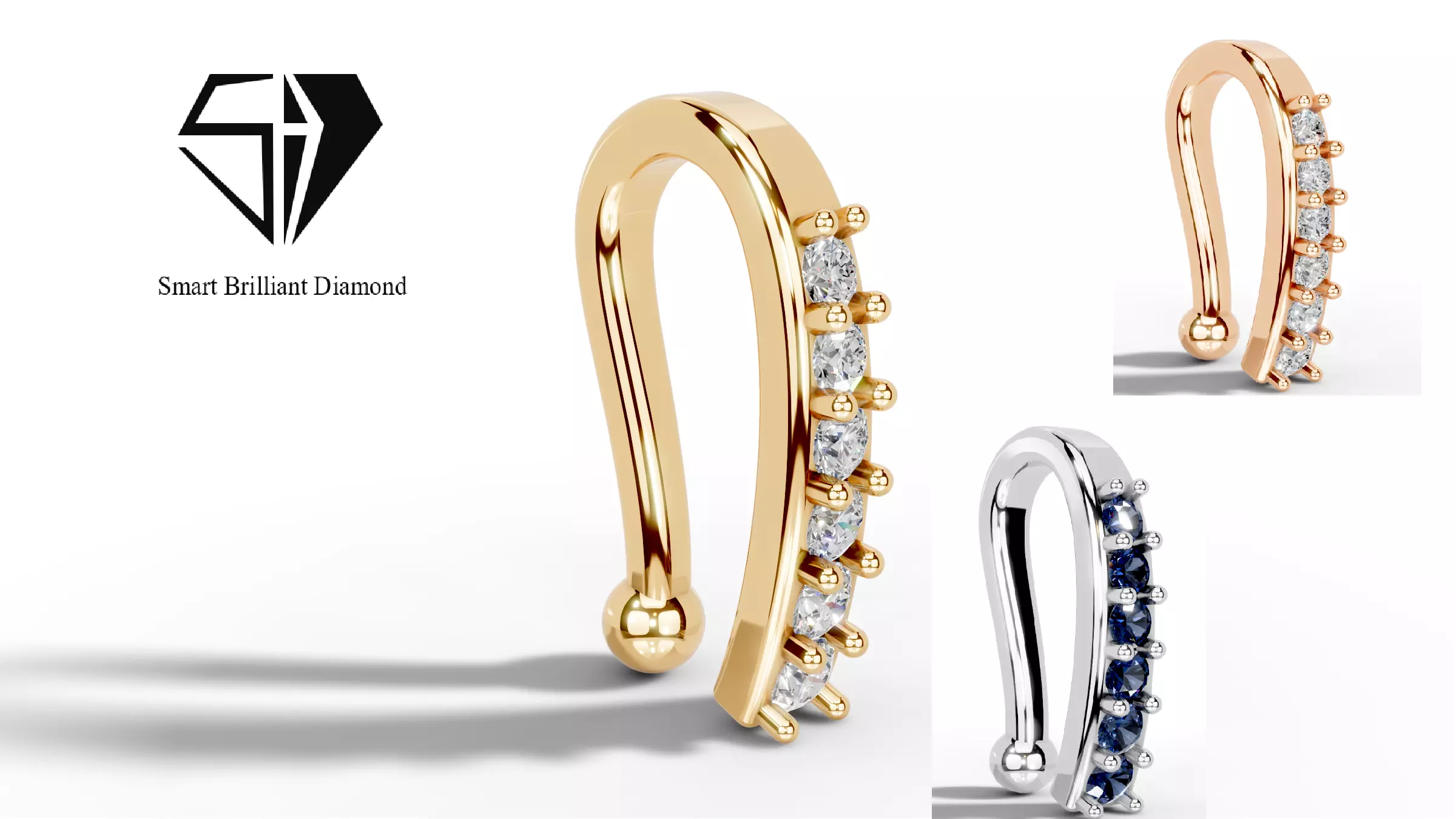 Aurora Curve Diamond Belly Piercing CAD Model p0012 3D print model