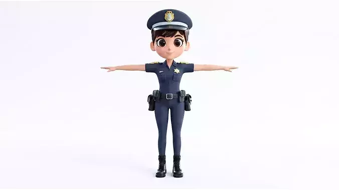 Stylized Cartoon Police Officer Girl  Rigged  Animated