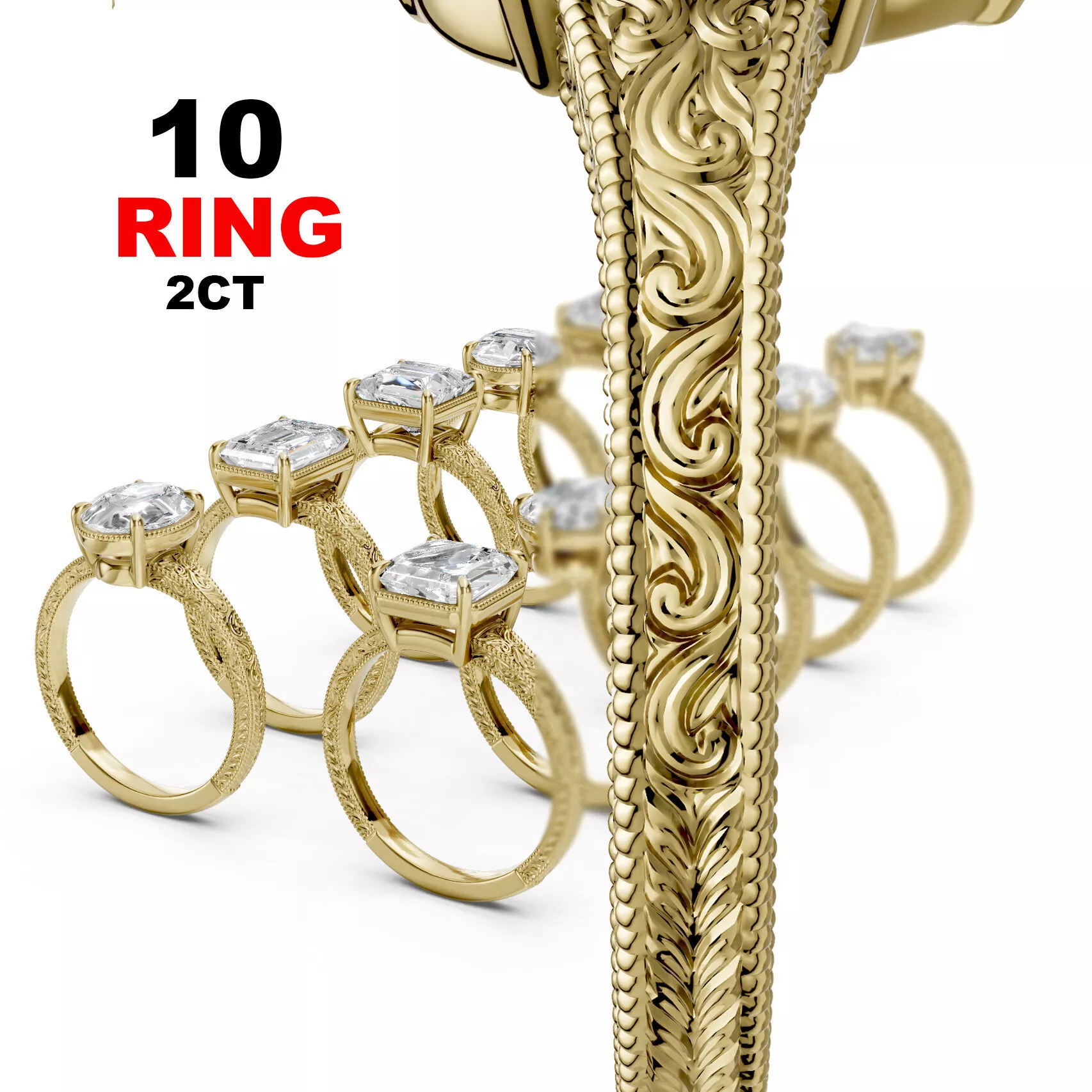 10 Ring Engraved Diamond 3D print model
