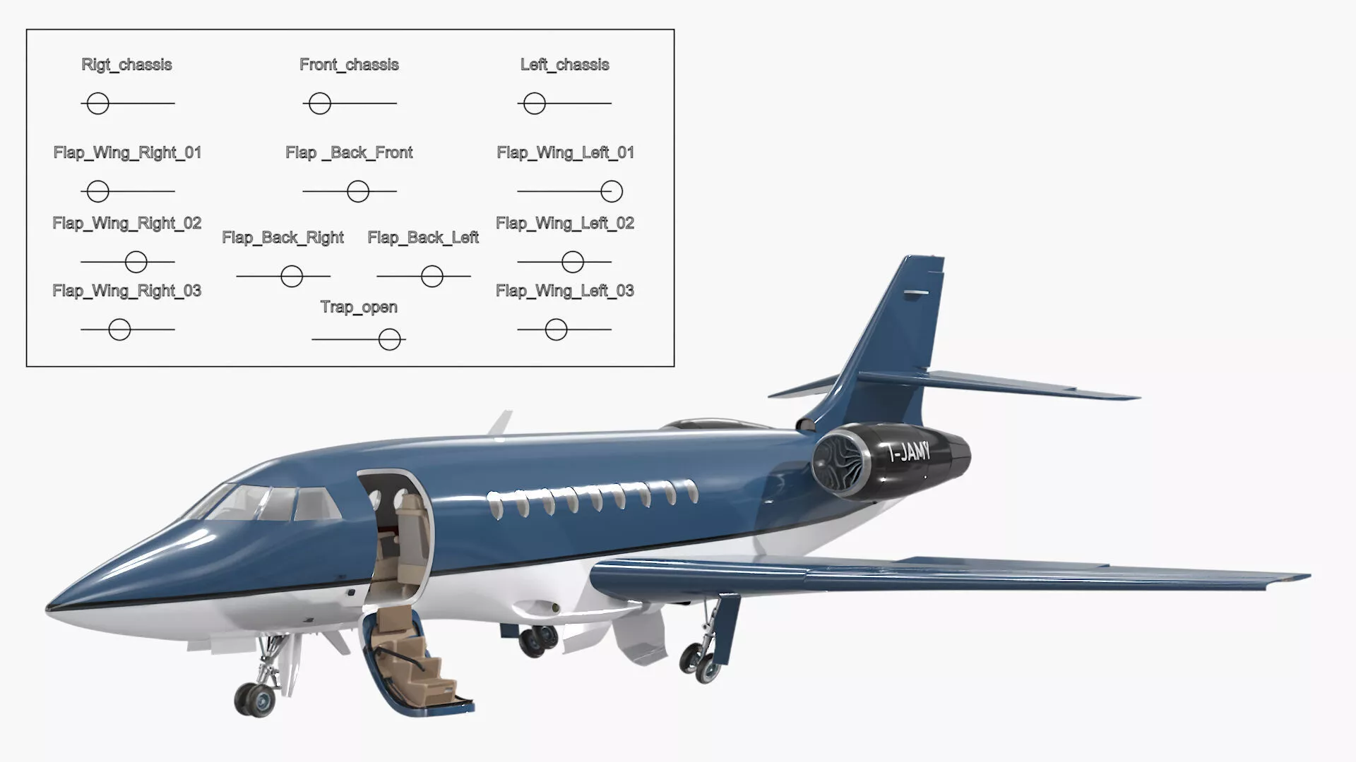 Falcon Business Jet Dassault 2000 Grey Rigged for Cinema 4D 3D model