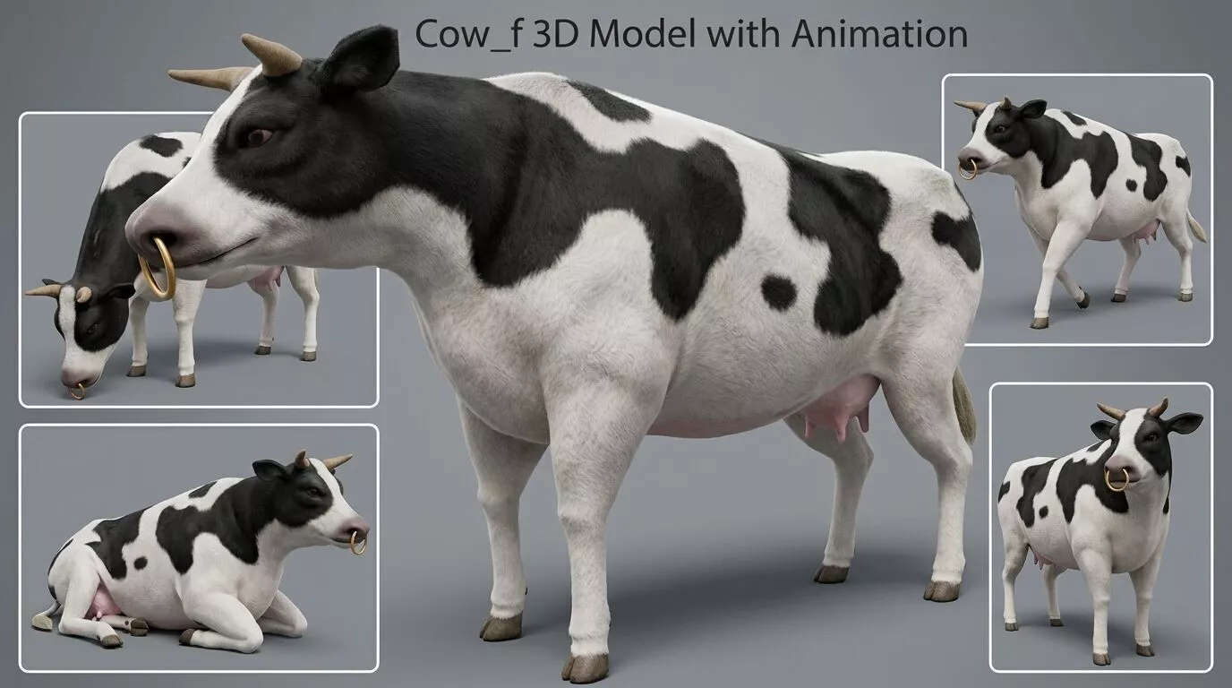 Cow f Animated Farm Animal Rigged Low-poly 3D model