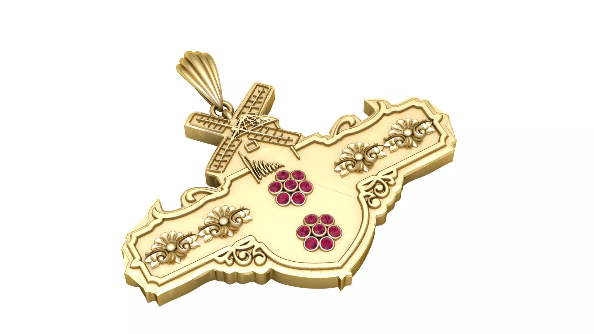 Golden Windmill Gemstone Pendant 3D print model