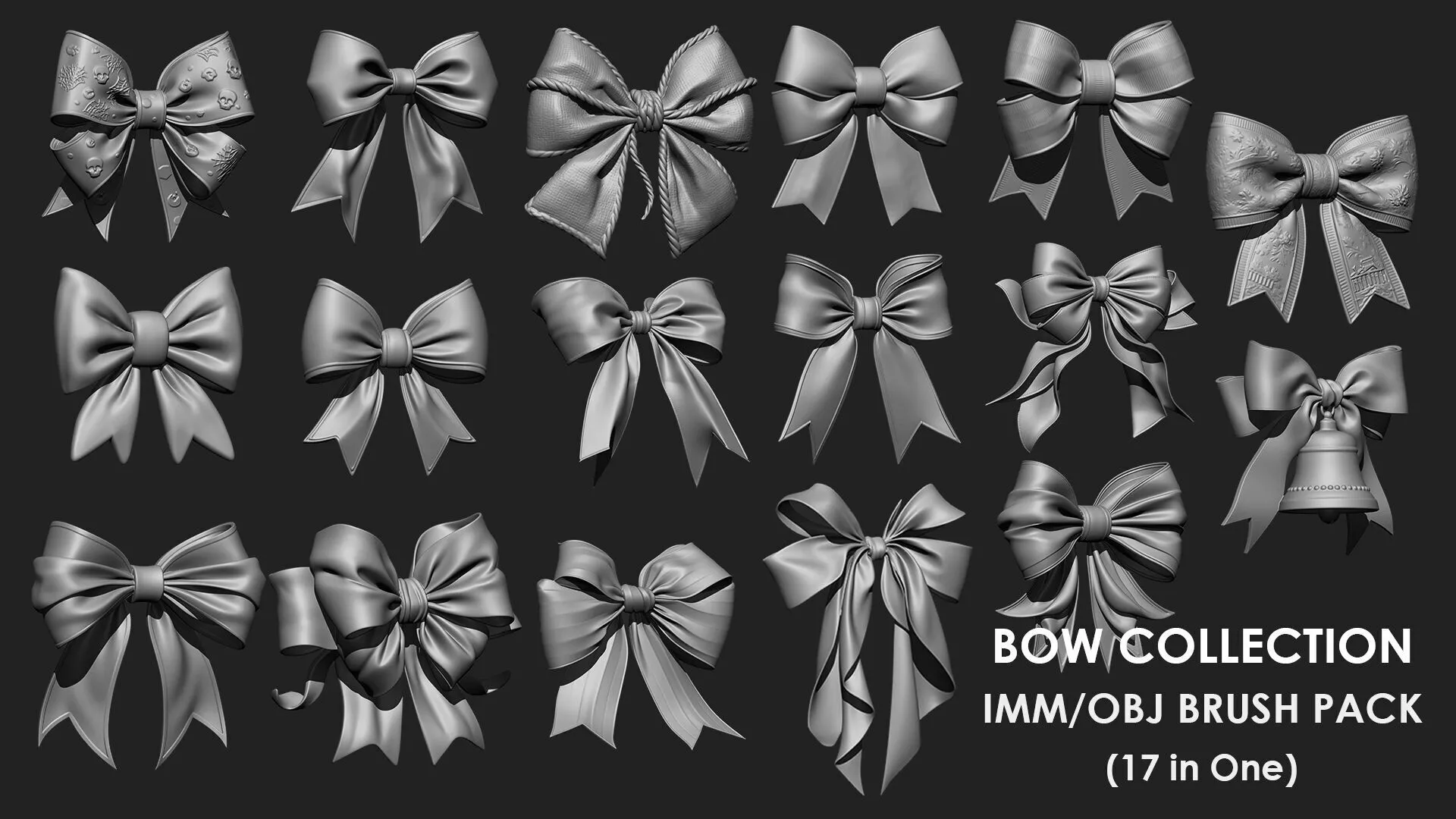 BOW COLLECTION 17 IN ONE IMM OBJ BRUSH 17 IN ONE 3D model