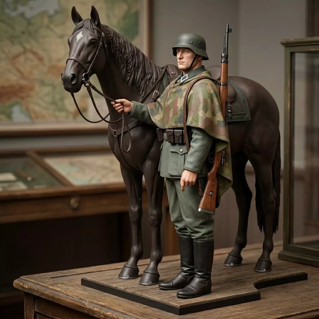 German Mounted Soldier with Horse Historical Resin STL Figure 3D print model