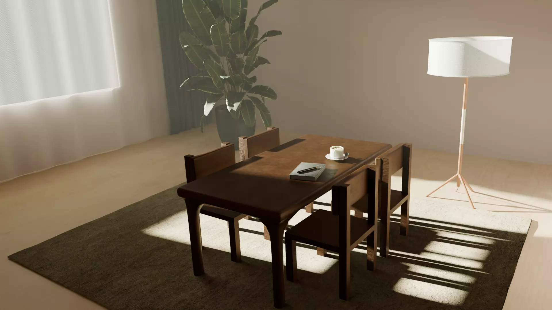 Modern Wooden Dining Table Set with Chairs 3D model